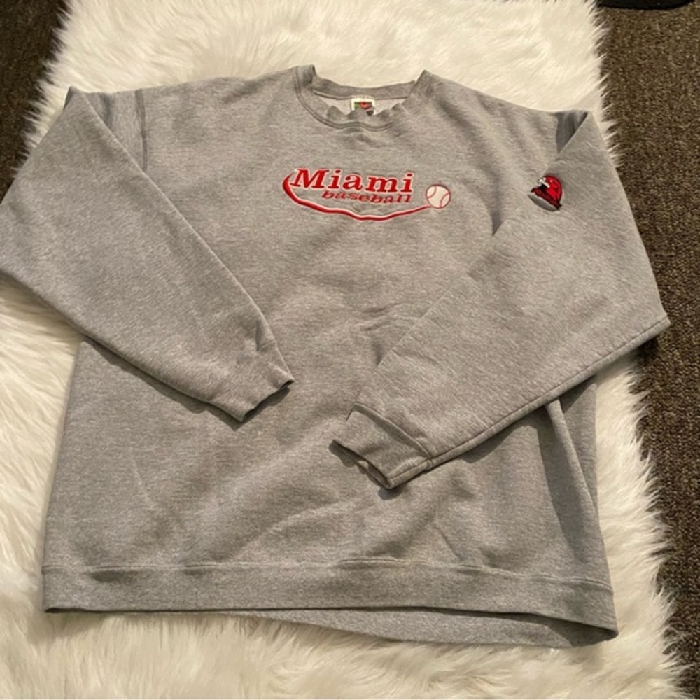 Vintage Miami Baseball Sweatshirt Mens Size XXL Gray Pullover Crewneck
